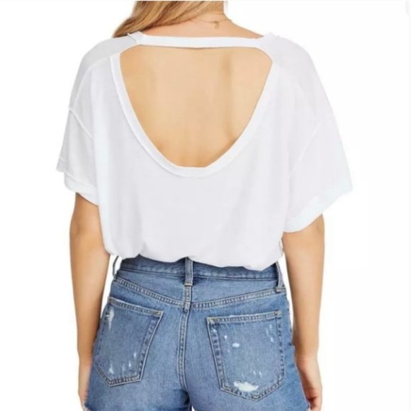 Free People All Mine Back Cutout T Shirt Top in Ivory Size M - Picture 2 of 4